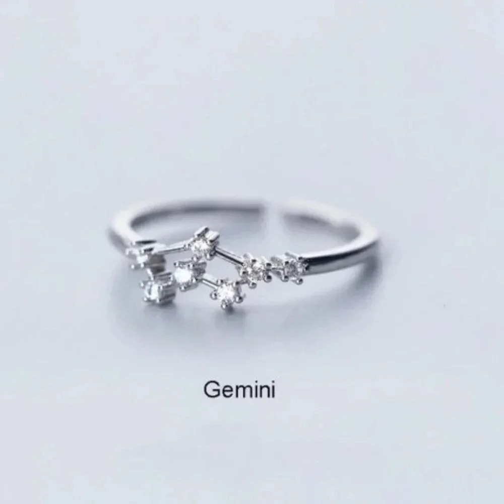 925 Sterling Silver Zodiac Resizable Ring Gemini